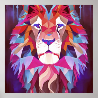 Magenta Geometric Lion Abstract Art Poster