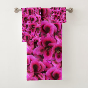 Magenta Geranium Flowers, Bath Towel Set