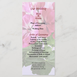 Magenta Geranium Wedding Program Programme