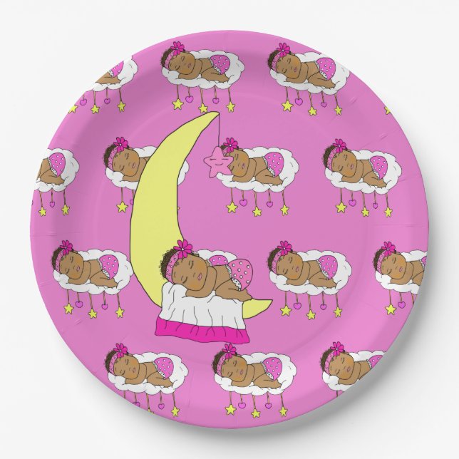 Magenta Girl's Baby Shower Paper Plate (Front)