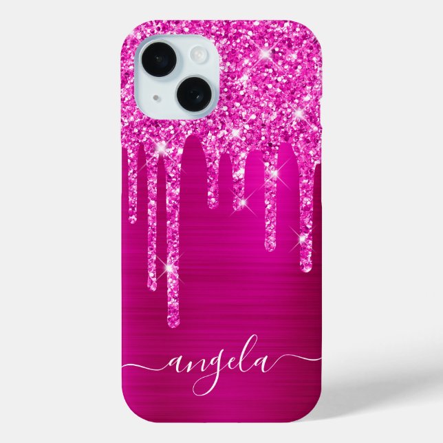 Magenta Glitter Drips Hot Pink Glam Signature Case-Mate iPhone Case (Back)