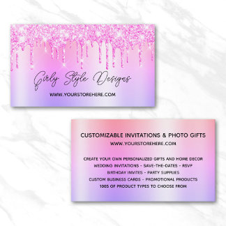 Magenta Glitter Drips Multi Ombre Online Store Business Card