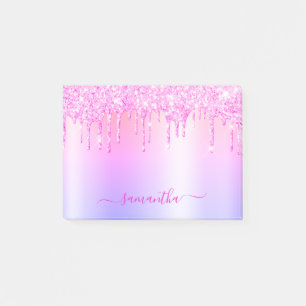 Magenta Glitter Drips Rainbow Shimmer Post-it Notes