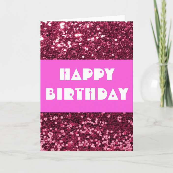 Magenta Glitter Happy Birthday Card | Zazzle.co.uk