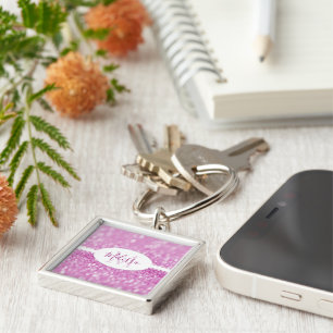 Magenta Glitter Personalise Keychain