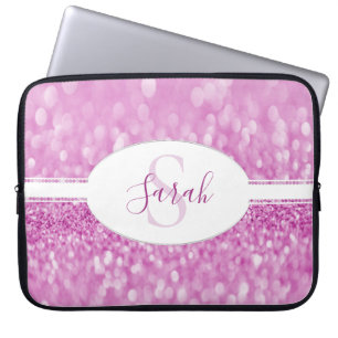 Magenta Glitter Personalise Laptop Sleeve
