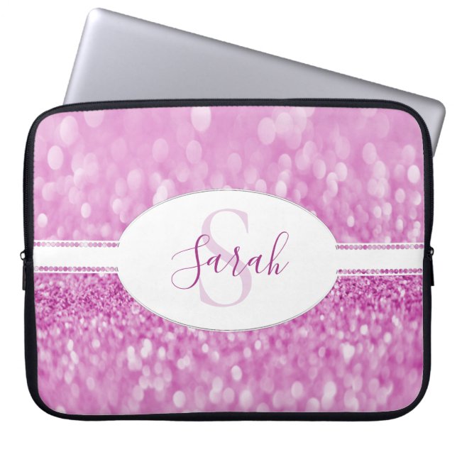 Magenta Glitter Personalise Laptop Sleeve (Front)