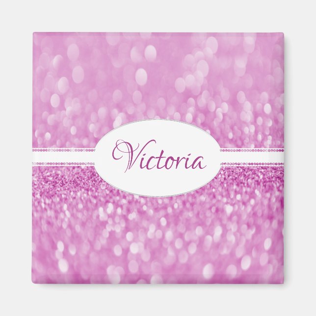 Magenta Glitter Personalised Magnet (Front)