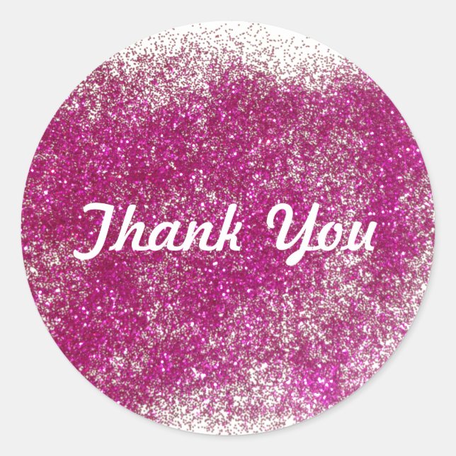 Magenta Glitter Thank You Classic Round Sticker (Front)