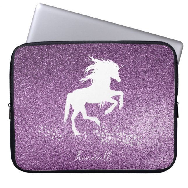 Magenta Glitter Unicorn Laptop Sleeve (Front)