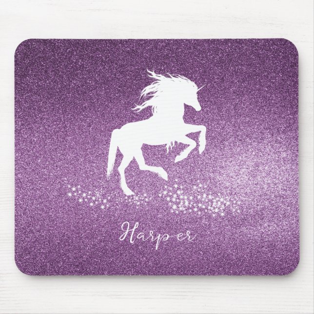 Magenta Glitter Unicorn Mouse Pad (Front)