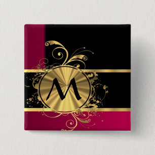 Magenta gold and black monogram 15 cm square badge