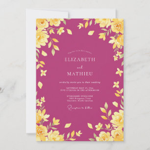 Magenta Gold Bloom Wedding Invitation