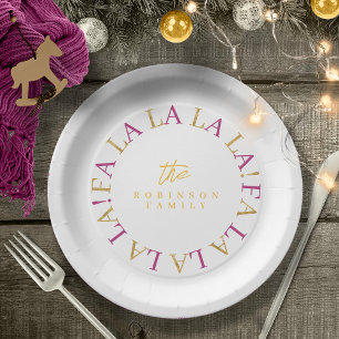 Magenta Gold Christmas Fa La La ID1009 Paper Plate