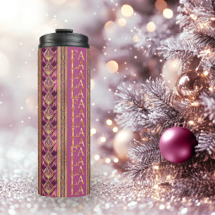 Magenta Gold Christmas Fa La La Pattern#27 ID1009 Thermal Tumbler