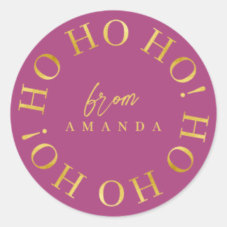 Magenta Gold Christmas Ho Ho Ho ID1009 Classic Round Sticker