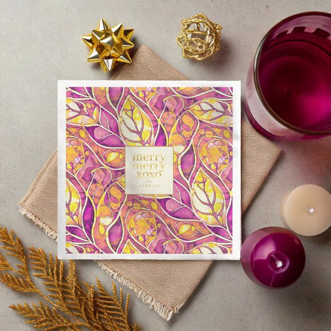Magenta Gold Christmas Merry Pattern#21 ID1009 Napkin (Creator Uploaded)