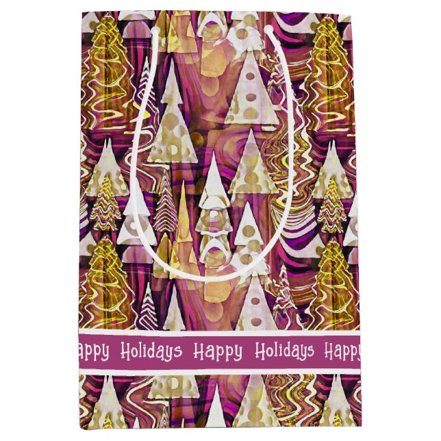 Magenta Gold Christmas Merry Pattern#25 ID1009 Medium Gift Bag (Front)