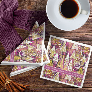 Magenta Gold Christmas Merry Pattern#25 ID1009 Napkin