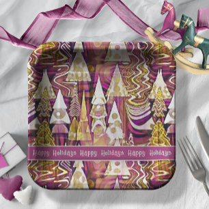 Magenta Gold Christmas Merry Pattern#25 ID1009 Paper Plate