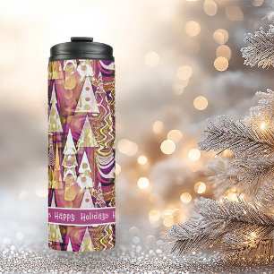 Magenta Gold Christmas Merry Pattern#25 ID1009 Thermal Tumbler