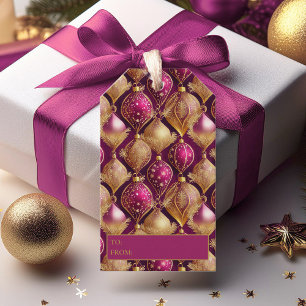 Magenta Gold Christmas Pattern#12 ID1009 Gift Tags