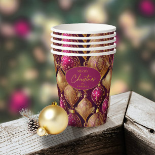 Magenta Gold Christmas Pattern#12 ID1009 Paper Cups