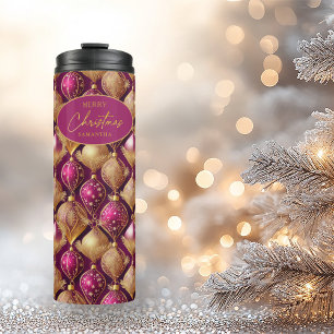 Magenta Gold Christmas Pattern#12 ID1009  Thermal Tumbler