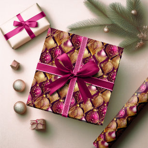 Magenta Gold Christmas Pattern#12 ID1009 Wrapping Paper