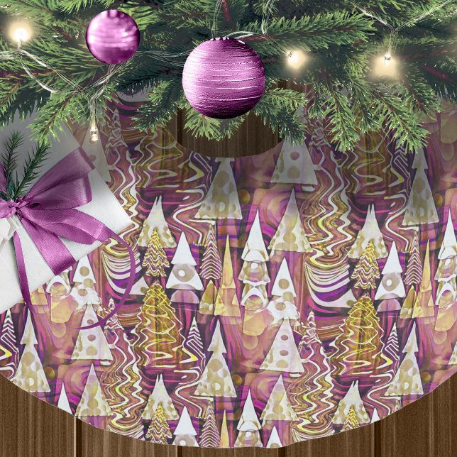 Magenta Gold Christmas Pattern#25 ID1009 Brushed Polyester Tree Skirt (Creator Uploaded)