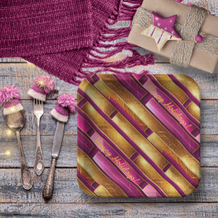 Magenta Gold Christmas Pattern#28 ID1009 Paper Plate