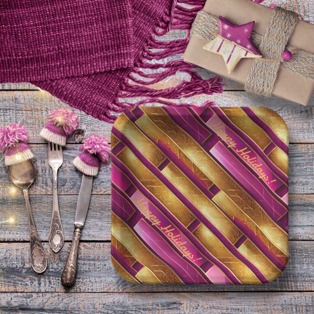 Magenta Gold Christmas Pattern#28 ID1009 Paper Plate (Creator Uploaded)