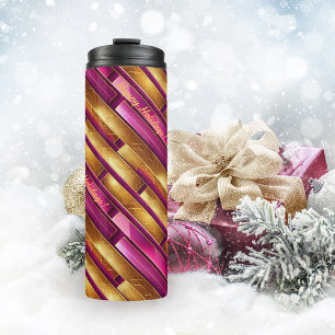 Magenta Gold Christmas Pattern#28 ID1009 Thermal Tumbler