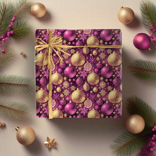 Magenta Gold Christmas Pattern#31 ID1009 Wrapping Paper