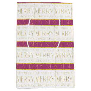 Magenta Gold Christmas Pattern#35 ID1009 Medium Gift Bag