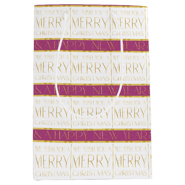 Magenta Gold Christmas Pattern#35 ID1009 Medium Gift Bag (Front)