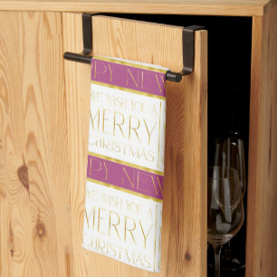 Magenta Gold Christmas Pattern#35 ID1009 Tea Towel