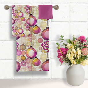 Magenta Gold Christmas Pattern#6 ID1009 Bath Towel Set