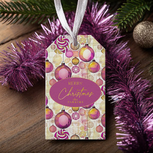 Magenta Gold Christmas Pattern#6 ID1009 Gift Tags