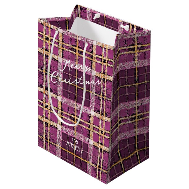 Magenta Gold Christmas Pattern#7 ID1009 Medium Gift Bag (Front Angled)