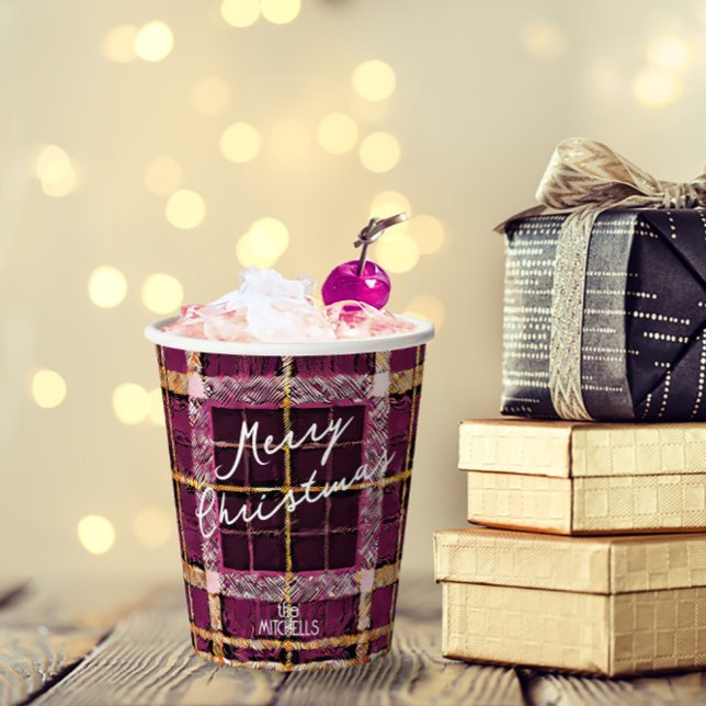 Magenta Gold Christmas Pattern#7 ID1009 Paper Cups (Creator Uploaded)