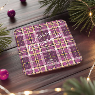 Magenta Gold Christmas Pattern#7 ID1009 Square Paper Coaster