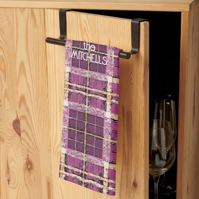 Magenta Gold Christmas Pattern#7 ID1009 Tea Towel (Thirds Fold)