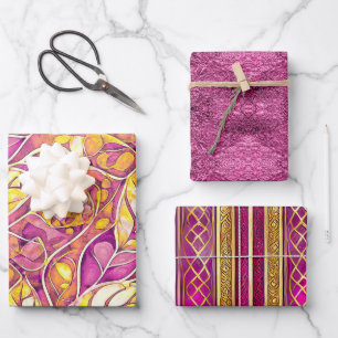 Magenta Gold Christmas Patterns #2#21#32  ID1009 Wrapping Paper Sheet