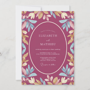 Magenta Gold Foliage Eucalyptus Wedding Invitation