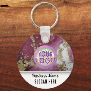Magenta Gold Marble Branding Elegant Business Logo Key Ring