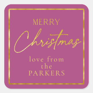 Magenta Gold Merry Christmas ID1009 Square Sticker