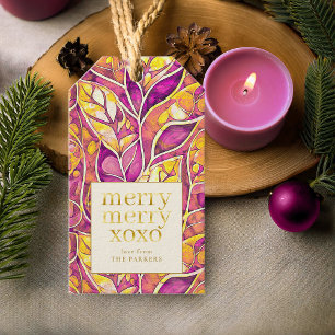 Magenta Gold Merry Merry Pattern#21 ID1009 Gift Tags