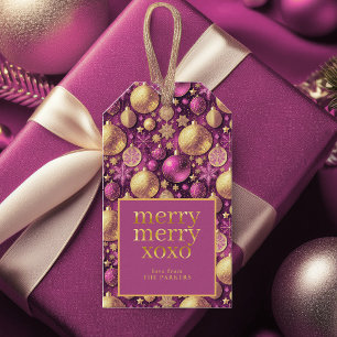 Magenta Gold Merry Merry Pattern#31 ID1009 Gift Tags