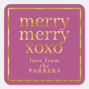 Magenta Gold Merry Merry XOXO ID1009 Square Sticker